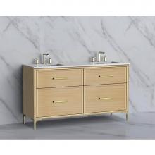 Madeli B465-60D-001-LY-NO-HY-BN - Madeli Profile 60D'' Free standing Vanity Cabinet in Natural Oak/HW: Handle & Feet B