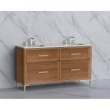 Madeli B465-60D-001-LY-NW-HY-BN - Madeli Profile 60D'' Free standing Vanity Cabinet in Natural Walnut/HW: Handle & Fee