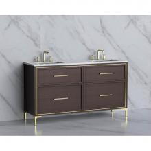 Madeli B465-60D-001-LY-WA-HY-PN - Madeli Profile 60D'' Free standing Vanity Cabinet in Walnut/HW: Handle & Feet Polish