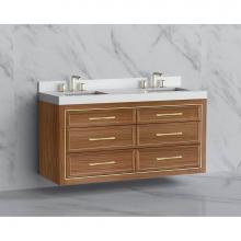 Madeli B855-60D-002-NW-HR-SB - Madeli Renaissance 60D'' Wall hung Vanity Cabinet in Natural Walnut/HW: Handles Satin Br