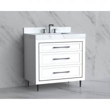 Madeli B865-36-001-LR-WH-HR-MB - Madeli Vision 36'' Free standing Vanity Cabinet in White/HW: Handles/Feet Matte Black(MB