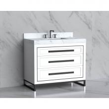 Madeli B865-42-001-LC-WH-HP-BN - Madeli Vision 42'' Free standing Vanity Cabinet in White/HW: Handles/Feet Brushed Nickel