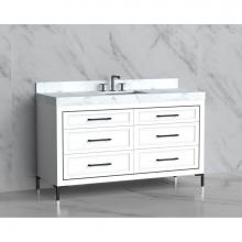 Madeli B865-60C-001-LY-WH-HY-BN - Madeli Vision 60C'' Free standing Vanity Cabinet in White/HW: Handles/Feet Brushed Nicke