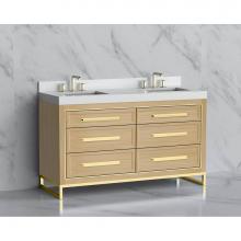 Madeli B865-60D-001-LC-NO-HP-BN - Madeli Vision 60D'' Free standing Vanity Cabinet in Natural Oak/HW: Handle & Feet Br