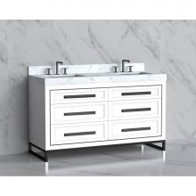 Madeli B865-60D-001-LC-WH-HP-MB - Madeli Vision 60D'' Free standing Vanity Cabinet in White/HW: Handles/Feet Matte Black(M