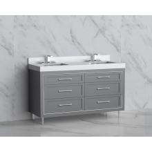 Madeli B865-60D-001-LR-TG-HR-BN - Madeli Vision 60D'' Free standing Vanity Cabinet in Studio Grey/HW: Handles/Feet Brushed