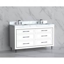 Madeli B865-60D-001-LR-WH-HR-BN - Madeli Vision 60D'' Free standing Vanity Cabinet in White/HW: Handles/Feet Brushed Nicke