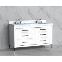 Madeli B865-60D-001-LY-WH-HY-SB - Madeli Vision 60D'' Free standing Vanity Cabinet in White/HW: Handles/Feet Satin Brass(S