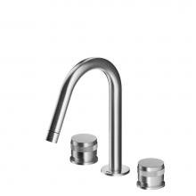 MGS ER284-P - 3 hole mixer 1/2'' valves - spout R70 - no waste - Polished - Knurled handles