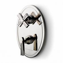 Waterworks 05-78520-21748 - Boulevard Metal Lever Handle Thermostatic with Metal Cross Handle Shutoff Trim in Unlacquered Bras