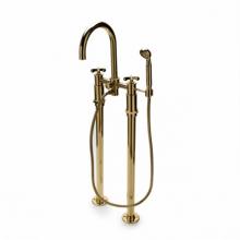 Waterworks 09-22623-54156 - Henry Exposed Floor Mounted Tub Filler with 2.5gpm Handshower and Metal Cross Handles in Unlacquer