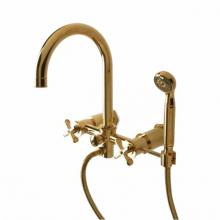 Waterworks 09-79655-39313 - Henry Exposed Wall Mounted Tub Filler with 2.5gpm Handshower and Metal Cross Handles in Unlacquere