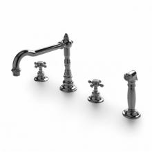 Waterworks 07-86736-89375 - Julia Three Hole High Profile Kitchen Faucet, Metal Cross Handles and Spray in Burnished