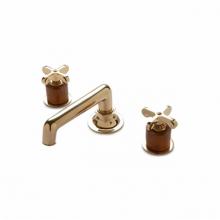 Waterworks 07-68707-24080 - Henry Low Profile Three Hole Deck Mounted Lavatory Faucet with Teak Cylinders and Metal Cross