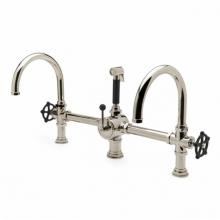 Waterworks 07-50357-12006 - Regulator Gooseneck Double Spout Marquee Kitchen Faucet, Matte Black Wheel Handles and Spray in