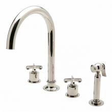 Waterworks 07-90613-94914 - Henry Three Hole Gooseneck Kitchen Faucet, Metal Cross Handles and Spray in