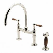 Waterworks 07-19667-06396 - Easton Vintage Two Hole Bridge Gooseneck Kitchen Faucet, Oak Lever Handles and Spray in Nickel