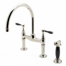 Waterworks 07-01025-58847 - Easton Vintage Two Hole Bridge Gooseneck Kitchen Faucet, Black Porcelain Lever Handles and Spray i