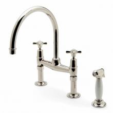 Waterworks 07-51554-14020 - Easton Classic Two Hole Bridge Kitchen Faucet, Metal Cross Handles and White Porcelain Spray in Ni