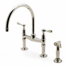 Waterworks 07-61703-47030 - Easton Classic Two Hole Bridge Gooseneck Kitchen Faucet, Metal Lever Handles and Spray in Nickel,