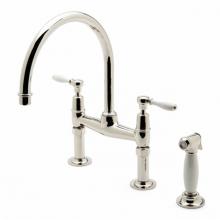 Waterworks 07-68438-58321 - Easton Classic Two Hole Bridge Gooseneck Kitchen Faucet, White Porcelain Lever Handles and Spray i