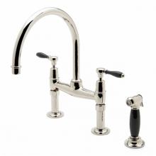 Waterworks 07-01678-99201 - Easton Classic Two Hole Bridge Gooseneck Kitchen Faucet, Black Porcelain Lever Handles and Spray i