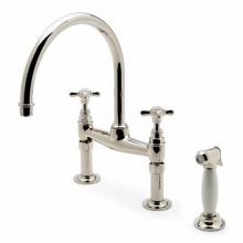 Waterworks 07-72950-14389 - Easton Vintage Two Hole Bridge Gooseneck Kitchen Faucet, Metal Cross Handles and White Porcelain S