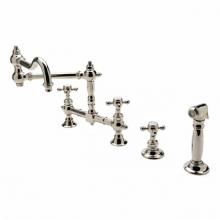 Waterworks 07-91573-87108 - Julia Two Hole Bridge Articulated Kitchen Faucet, Metal Cross Handles and Spray in Matte