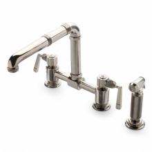 Waterworks 07-98842-63287 - R.W. Atlas Two Hole Bridge High Profile Kitchen Faucet, Metal Side Mount Levers and Spray in