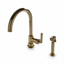 Waterworks 07-18738-97932 - Henry One Hole Gooseneck Kitchen Faucet, Metal Lever Handle and Spray in Unlacquered Brass