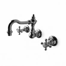 Waterworks 07-54789-87680 - Julia High Profile Three Hole Wall Mounted Lavatory Faucet with Metal Cross Handles in Antique