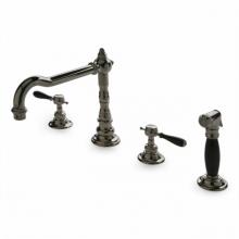 Waterworks 07-80310-62393 - Julia Three Hole High Profile Kitchen Faucet, Black Porcelain Lever Handles and Spray in