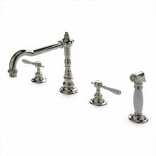 Waterworks 07-82799-84782 - Julia Three Hole High Profile Kitchen Faucet, White Porcelain Levers and Spray in Unlacquered