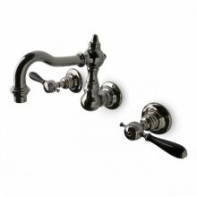 Waterworks 07-58651-63459 - Julia High Profile Three Hole Wall Mounted Lavatory Faucet with Black Porcelain Lever Handles in