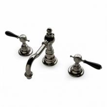 Waterworks 07-87966-52290 - Julia High Profile Three Hole Deck Mounted Lavatory Faucet with Black Porcelain Lever Handles in