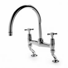 Waterworks 07-00378-05625 - Easton Classic Two Hole Bridge Gooseneck Kitchen Faucet, Metal Cross Handles in Burnished Brass, 1