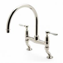 Waterworks 07-01526-67381 - Easton Classic Two Hole Bridge Gooseneck Kitchen Faucet, White Porcelain Lever Handles in Vintage