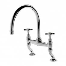 Waterworks 07-00897-06940 - Easton Vintage Two Hole Bridge Gooseneck Kitchen Faucet, Metal Cross Handles and in Burnished Nick