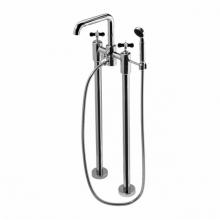 Waterworks 09-83558-15955 - Ludlow Freestanding Exposed Tub Filler with Handshower and Metal Cross Handles in