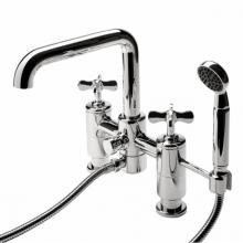 Waterworks 09-28141-11684 - Ludlow Deck Mounted Exposed Tub Filler  with Handshower and Metal Cross Handles in Unlacquered