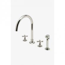 Waterworks 07-53327-12354 - Dash Three Hole Gooseneck Kitchen Faucet with Metal Cross Handles and Spray in Chrome, 2.2gpm