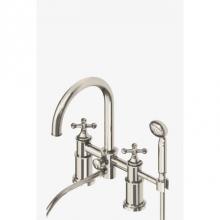 Waterworks 09-75434-02315 - Dash Deck Mounted Exposed Tub Filler with 2.5gpm Metal Handshower and Cross Handles in Unlacquered