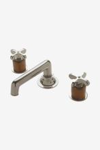 Waterworks 07-92375-89493 - Henry Low Profile Three Hole Deck Mounted Lavatory Faucet with Teak Cylinders and Metal Cross