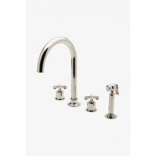 Waterworks 07-73276-87376 - Henry Three Hole Gooseneck Kitchen Faucet, Metal Cross Handles and Spray in Matte Nickel