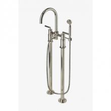 Waterworks 09-11926-48076 - Henry Exposed Floor Mounted Tub Filler with 1.75gpm Handshower and Metal Lever Handles in Nickel