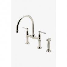 Waterworks 07-91623-07425 - Easton Classic Two Hole Bridge Gooseneck Kitchen Faucet, White Porcelain Lever Handles and Spray i