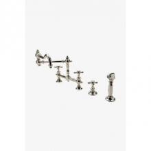 Waterworks 07-95278-55423 - Julia Two Hole Bridge Articulated Kitchen Faucet, Metal Cross Handles and Spray in Nickel