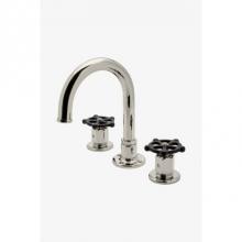 Waterworks 07-56113-61984 - Regulator Gooseneck Three Hole Deck Mounted Lavatory Faucet with Black Wheel Handles in Nickel, 1.