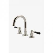 Waterworks 07-00091-57970 - Regulator Gooseneck Three Hole Deck Mounted Lavatory Faucet with Black Lever Handles in Burnished