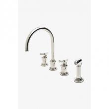 Waterworks 07-36617-97907 - Aero Three Hole Gooseneck Kitchen Faucet with Elevated Metal Cross Handles and Spray in Chrome, 1.